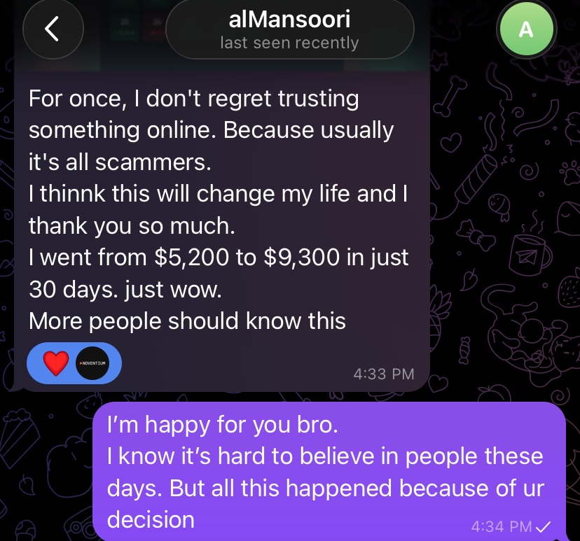 Telegram screenshot: alMansoori says 'I went from $5,200 to $9,300 in just 30 days'